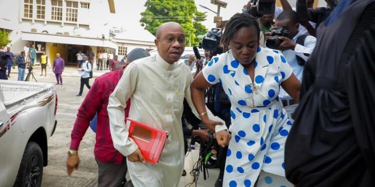 Suspended CBN Gov., Emefiele Arrives Court With Bible