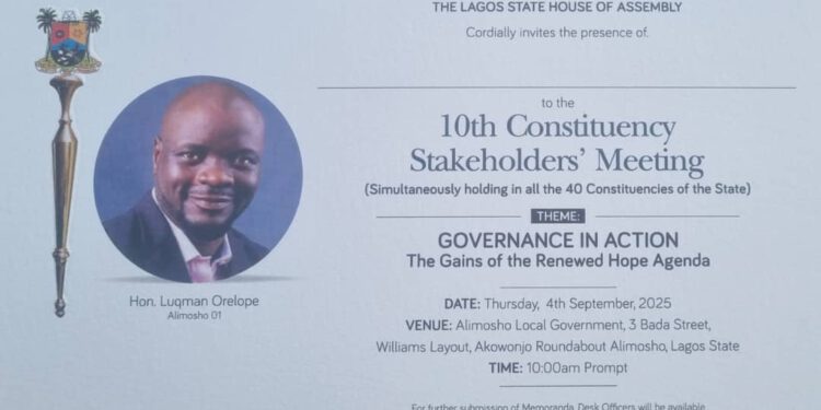 Orelope Invites Stakeholders to 10th Lagos Assembly Constituency Meeting in Alimosho